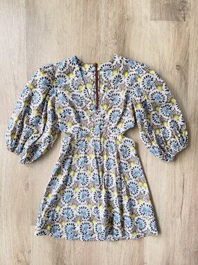 ALEXIS Orissa Cutout Mini Dress Balloon Sleeves 100% Cotton Size SMALL